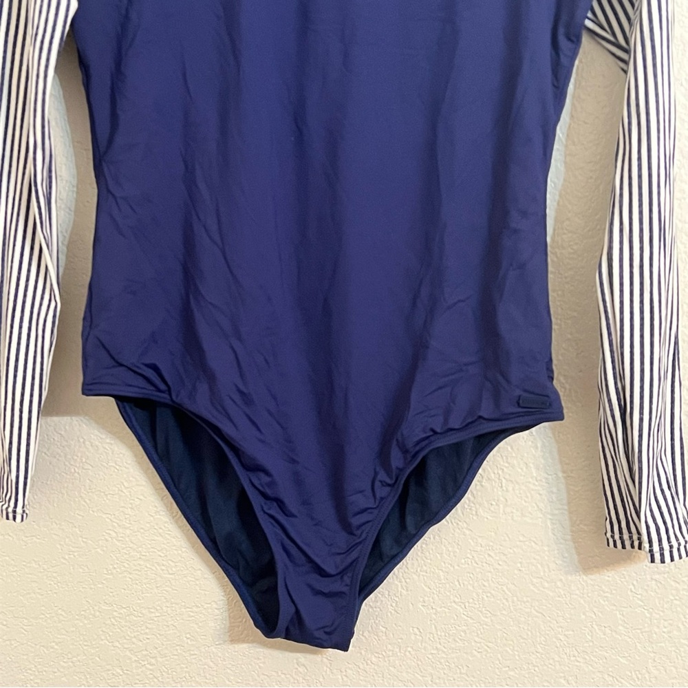 Roxy swim one piece Navy White Striped Long Sleeve Rash guard beach summer - Picture 4 of 11